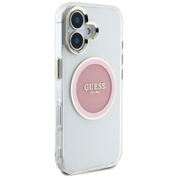 Guess IML Metal Colored Circle Classic Logo MagSafe iPhone 16 Case - Pinkeng