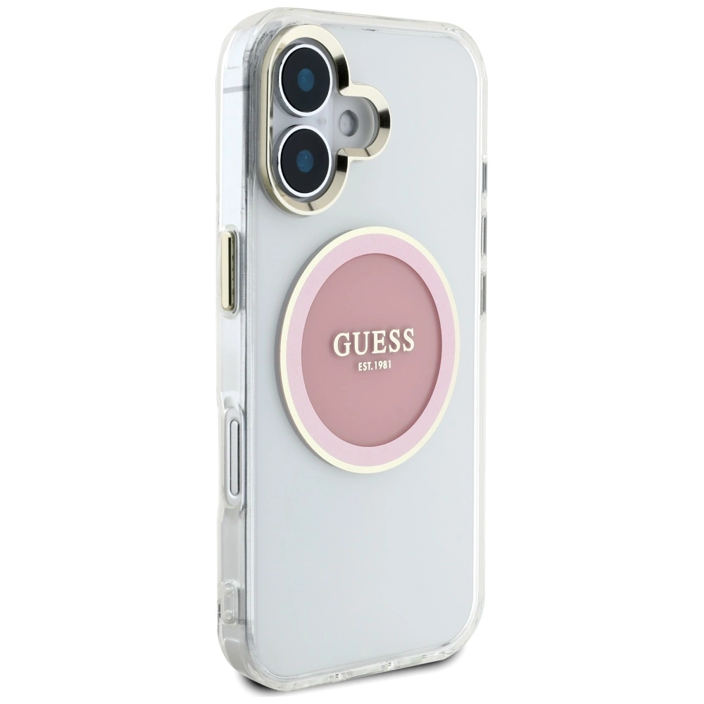 Guess IML Metal Colored Circle Classic Logo MagSafe iPhone 16 Case - Pinkeng