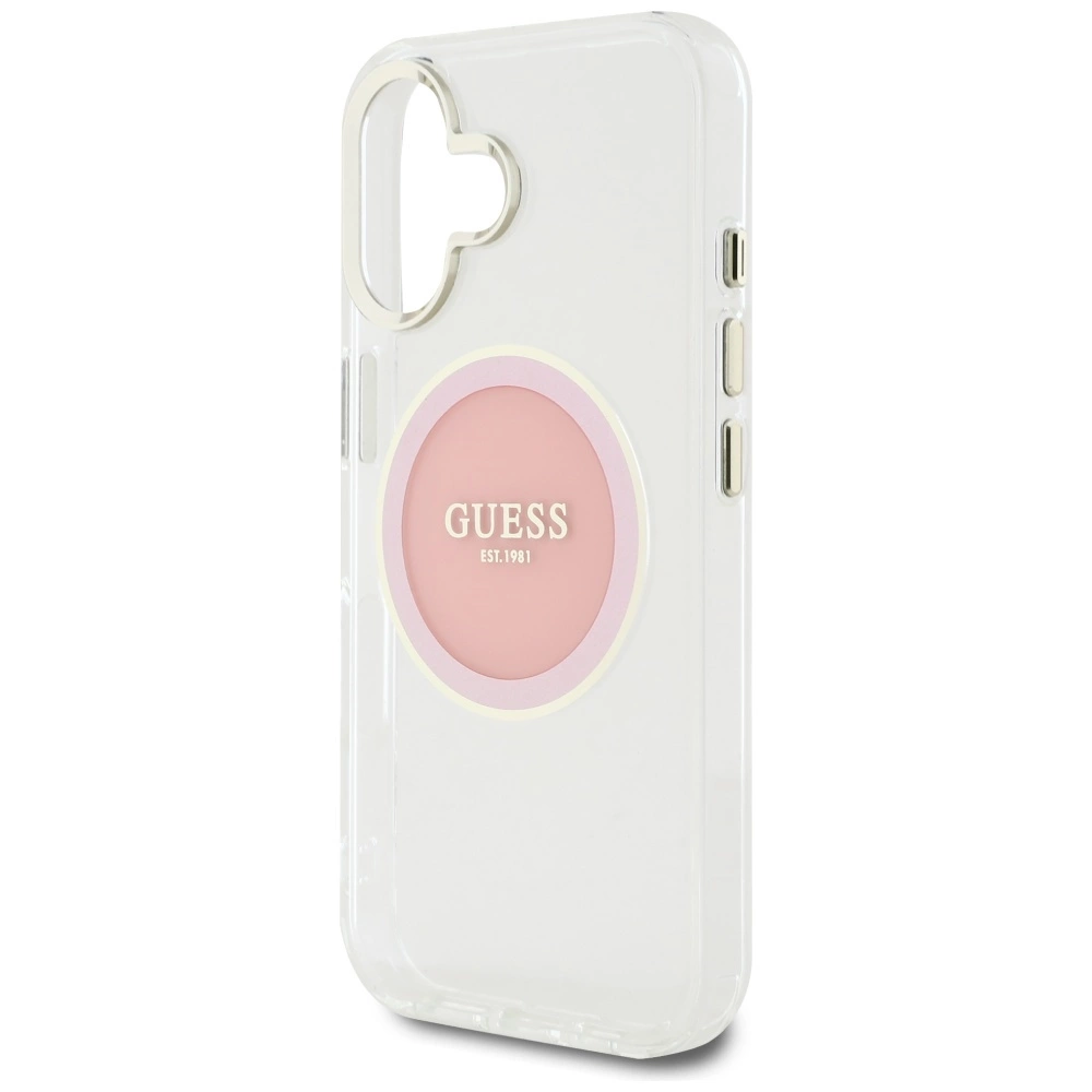 Guess IML Metal Colored Circle Classic Logo MagSafe iPhone 16 Case - Pinkeng
