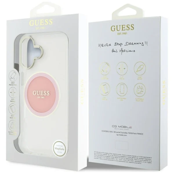 Guess IML Metal Colored Circle Classic Logo MagSafe iPhone 16 Case - Pinkeng