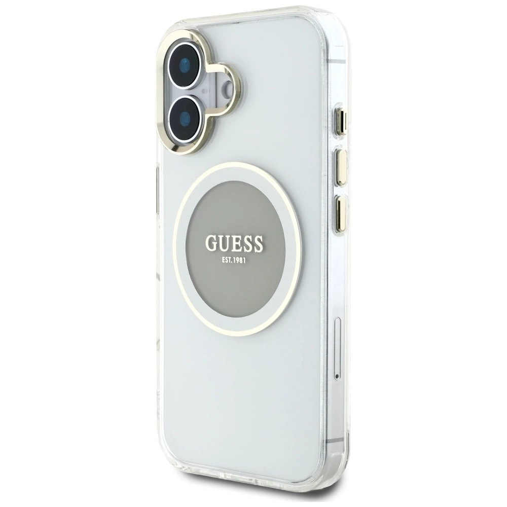 Guess IML Metal Colored Circle Classic Logo MagSafe case for iPhone 16 - grayeng