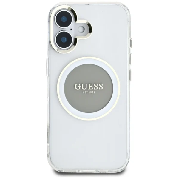 Guess IML Metal Colored Circle Classic Logo MagSafe case for iPhone 16 - grayeng