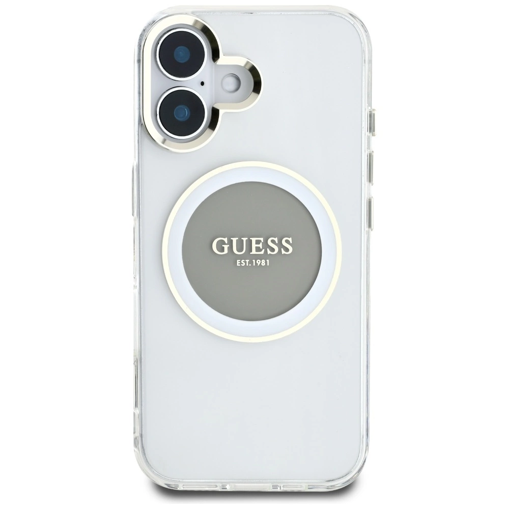Guess IML Metal Colored Circle Classic Logo MagSafe case for iPhone 16 - grayeng