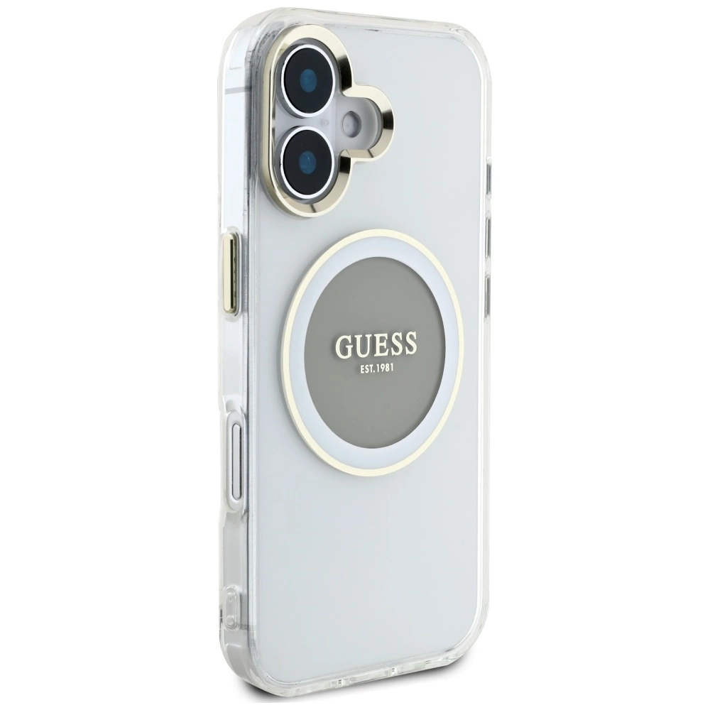 Guess IML Metal Colored Circle Classic Logo MagSafe case for iPhone 16 - grayeng