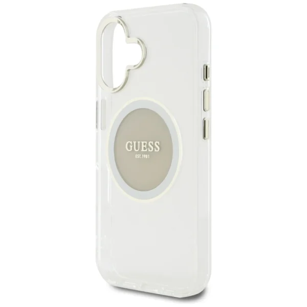 Guess IML Metal Colored Circle Classic Logo MagSafe case for iPhone 16 - grayeng