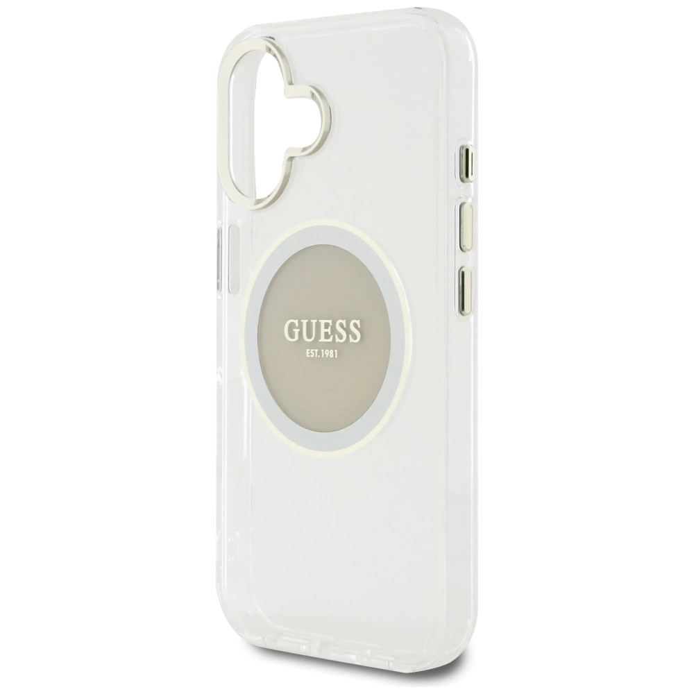 Guess IML Metal Colored Circle Classic Logo MagSafe case for iPhone 16 - grayeng
