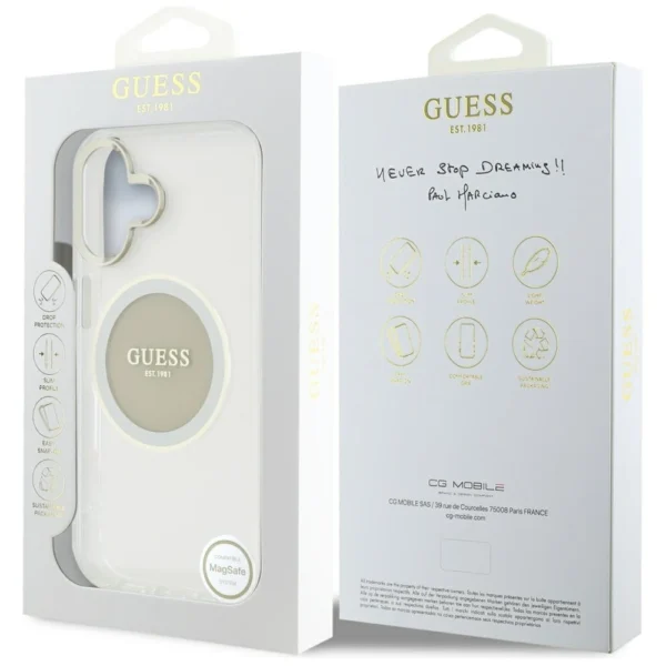 Guess IML Metal Colored Circle Classic Logo MagSafe case for iPhone 16 - grayeng