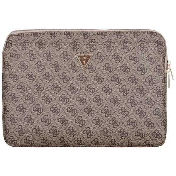 Guess Sleeve 4G Zipper Pocket Triangle Logo 14" Laptop Bag - Browneng
