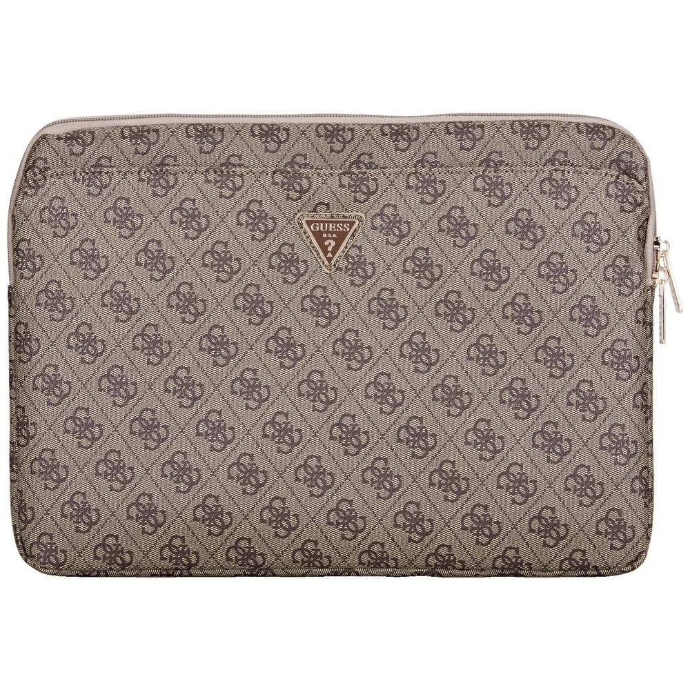 Guess Sleeve 4G Zipper Pocket Triangle Logo 14" Laptop Bag - Browneng