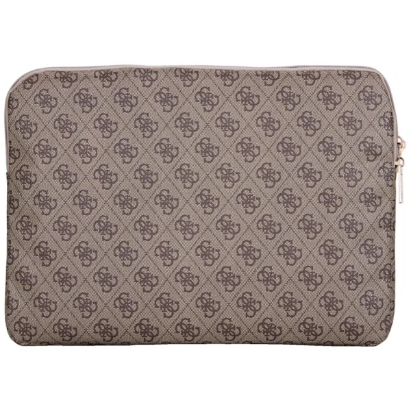 Guess Sleeve 4G Zipper Pocket Triangle Logo 14" Laptop Bag - Browneng