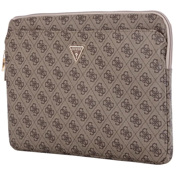 Guess Sleeve 4G Zipper Pocket Triangle Logo 14" Laptop Bag - Browneng