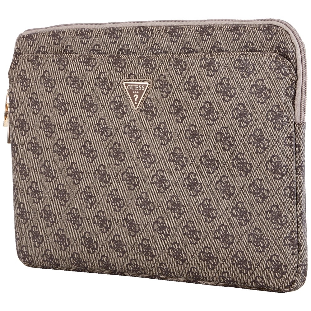 Guess Sleeve 4G Zipper Pocket Triangle Logo 14" Laptop Bag - Browneng