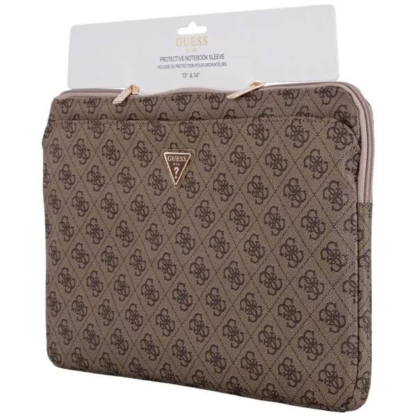 Guess Sleeve 4G Zipper Pocket Triangle Logo 14" Laptop Bag - Browneng