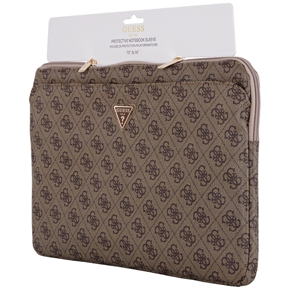 Guess Sleeve 4G Zipper Pocket Triangle Logo 14" Laptop Bag - Browneng