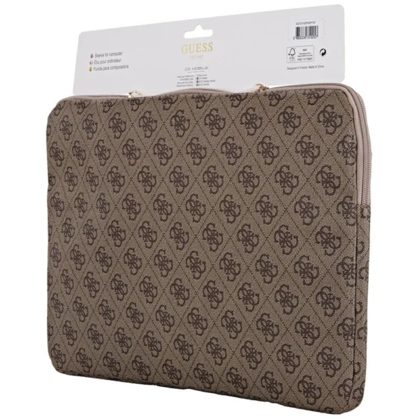 Guess Sleeve 4G Zipper Pocket Triangle Logo 14" Laptop Bag - Browneng