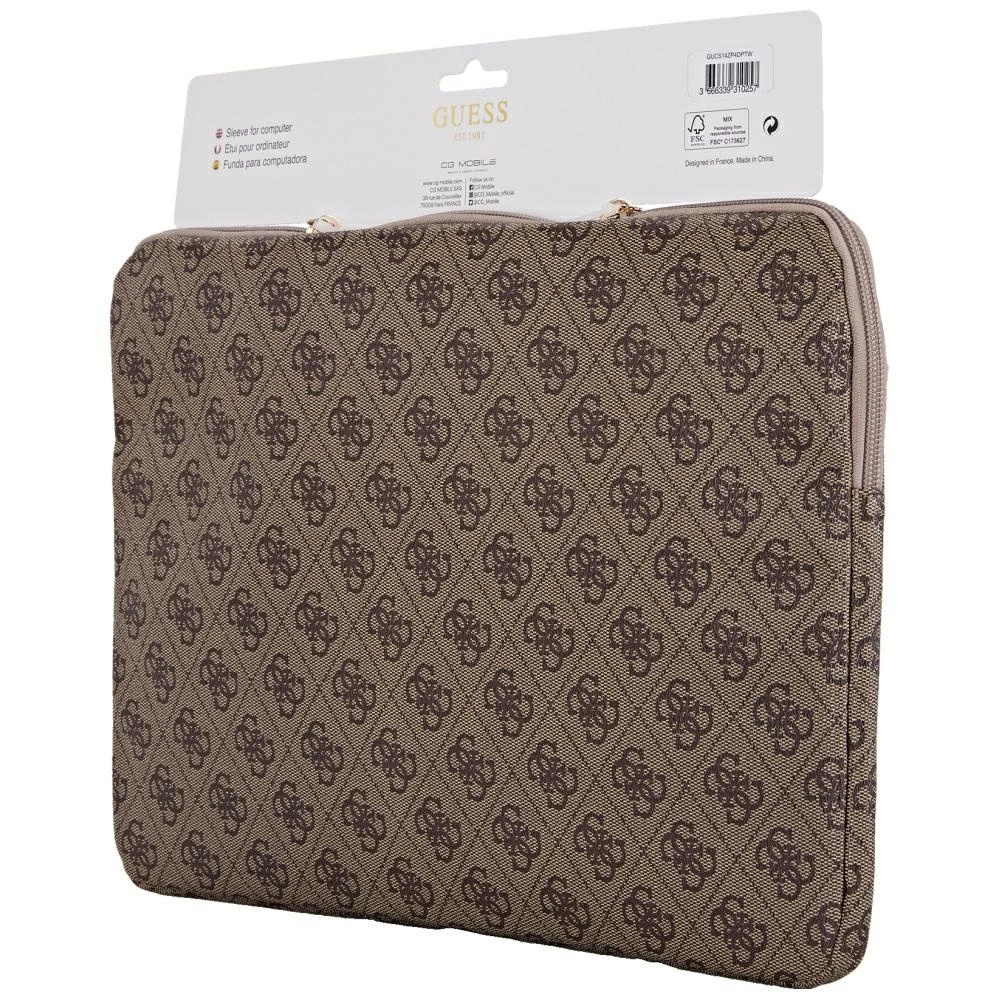 Guess Sleeve 4G Zipper Pocket Triangle Logo 14" Laptop Bag - Browneng