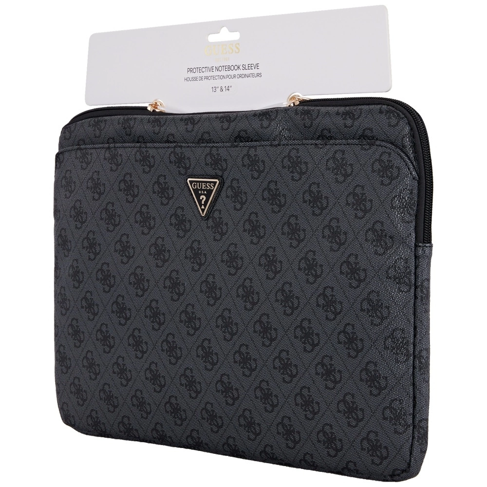 Guess Sleeve 4G Zipper Pocket Triangle Logo 14" Laptop Bag - Blackeng