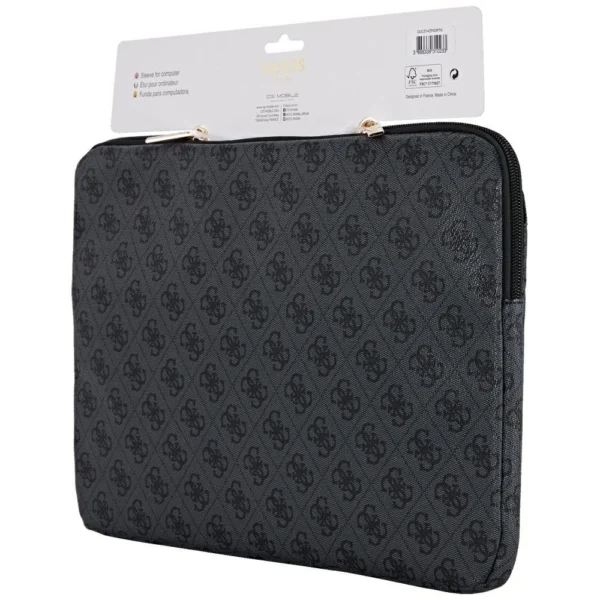 Guess Sleeve 4G Zipper Pocket Triangle Logo 14" Laptop Bag - Blackeng