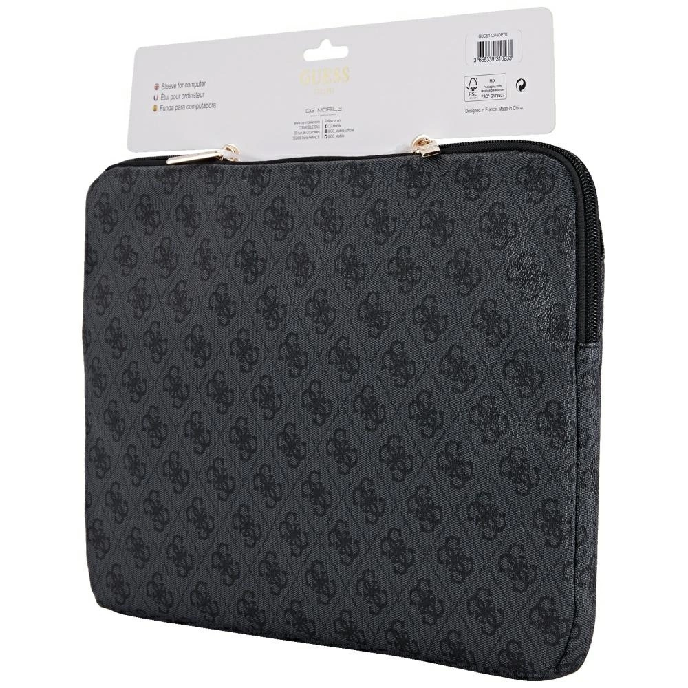 Guess Sleeve 4G Zipper Pocket Triangle Logo 14" Laptop Bag - Blackeng