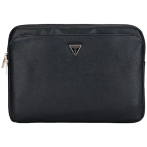 Guess Sleeve Grained Zipper Pocket Triangle Logo 14" Laptop Bag - Blackeng