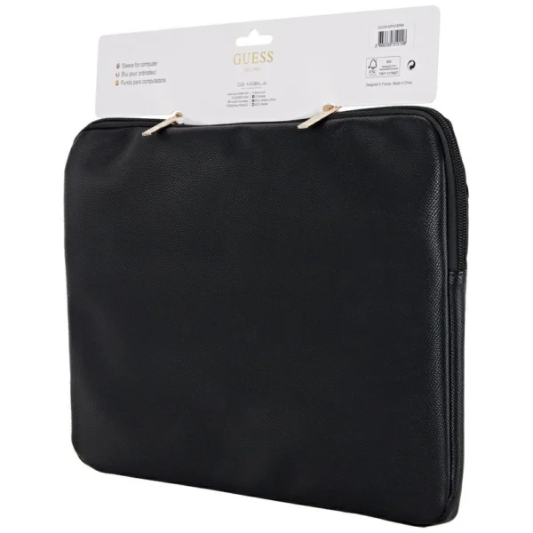 Guess Sleeve Grained Zipper Pocket Triangle Logo 14" Laptop Bag - Blackeng