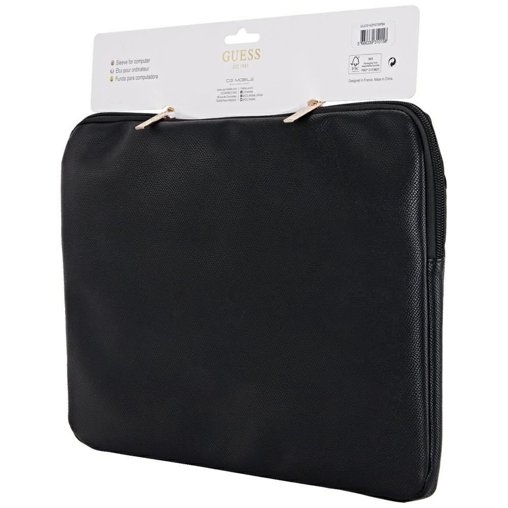 Guess Sleeve Grained Zipper Pocket Triangle Logo 14" Laptop Bag - Blackeng