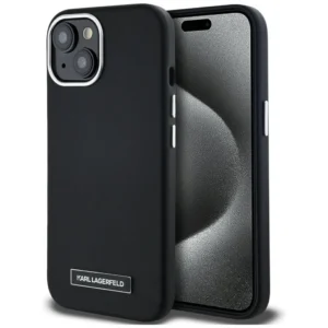 Karl Lagerfeld FW Metal Plate MagSafe iPhone 15 Case - Blackeng
