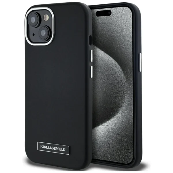 Karl Lagerfeld FW Metal Plate MagSafe iPhone 15 Case - Blackeng