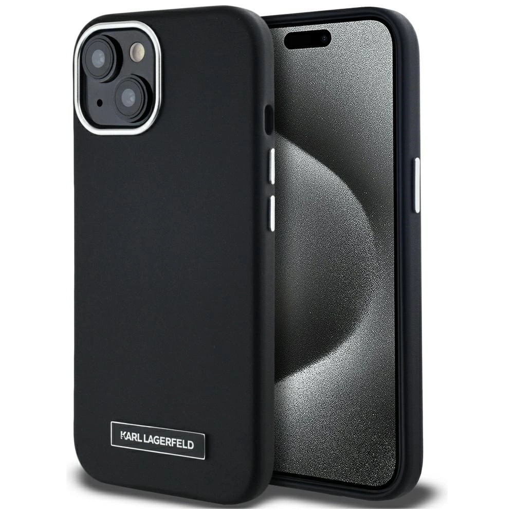 Karl Lagerfeld FW Metal Plate MagSafe iPhone 15 Case - Blackeng