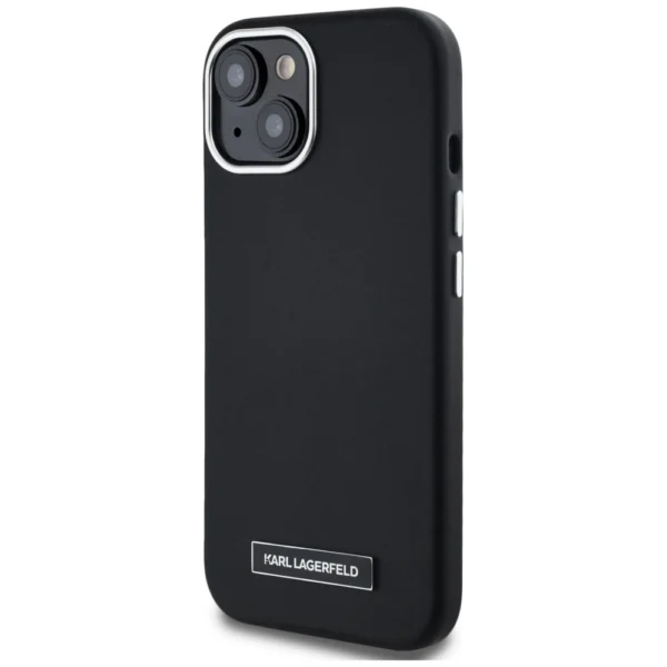 Karl Lagerfeld FW Metal Plate MagSafe iPhone 15 Case - Blackeng