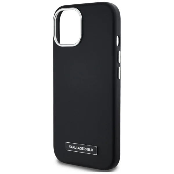Karl Lagerfeld FW Metal Plate MagSafe iPhone 15 Case - Blackeng