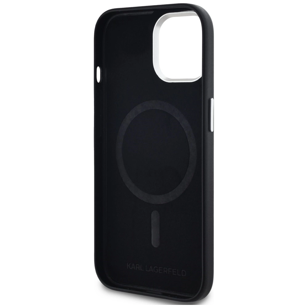 Karl Lagerfeld FW Metal Plate MagSafe iPhone 15 Case - Blackeng