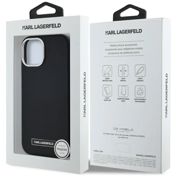 Karl Lagerfeld FW Metal Plate MagSafe iPhone 15 Case - Blackeng