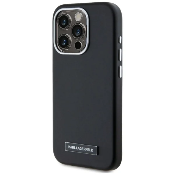 Karl Lagerfeld FW Metal Plate MagSafe iPhone 15 Pro Case - Blackeng