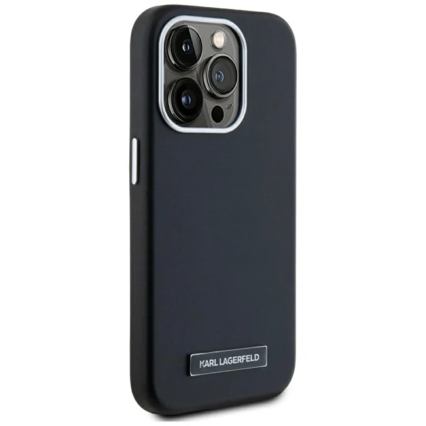 Karl Lagerfeld FW Metal Plate MagSafe iPhone 15 Pro Case - Blackeng