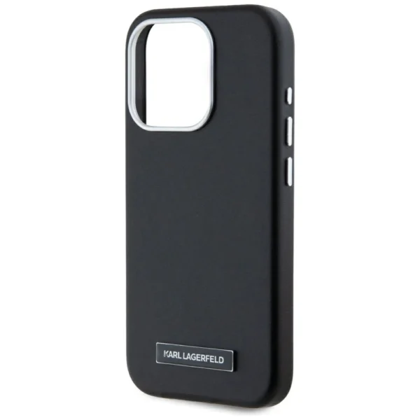 Karl Lagerfeld FW Metal Plate MagSafe iPhone 15 Pro Case - Blackeng