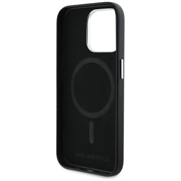 Karl Lagerfeld FW Metal Plate MagSafe iPhone 15 Pro Case - Blackeng