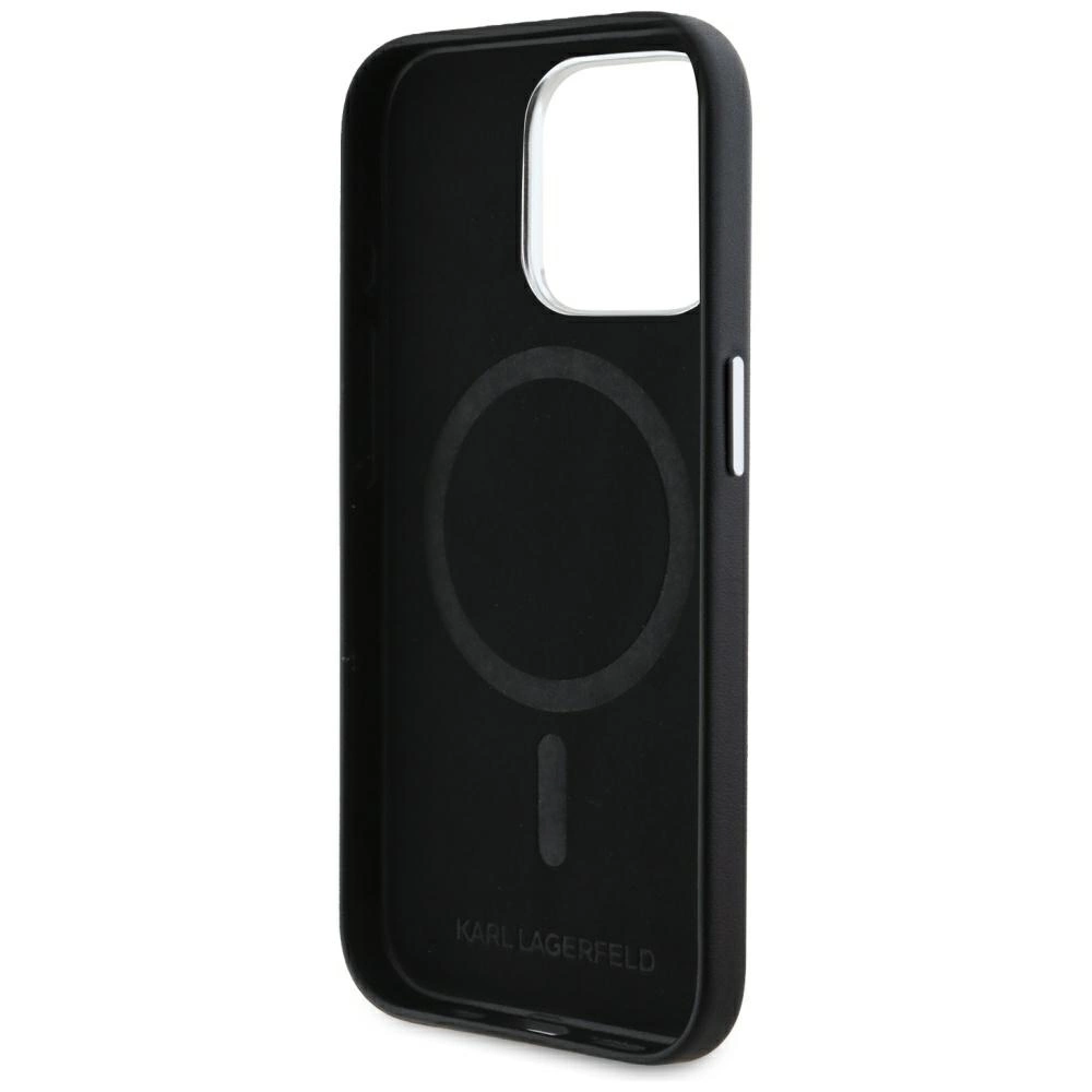 Karl Lagerfeld FW Metal Plate MagSafe iPhone 15 Pro Case - Blackeng