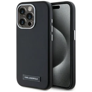 Karl Lagerfeld FW Metal Plate MagSafe iPhone 15 Pro Max Case - Blackeng