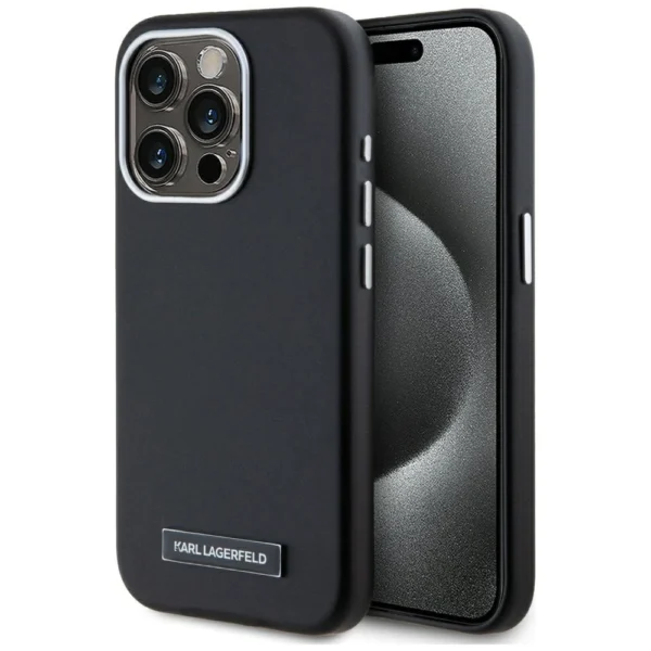 Karl Lagerfeld FW Metal Plate MagSafe iPhone 15 Pro Max Case - Blackeng