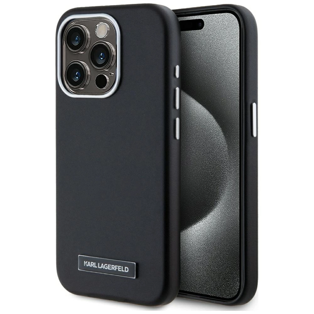 Karl Lagerfeld FW Metal Plate MagSafe iPhone 15 Pro Max Case - Blackeng