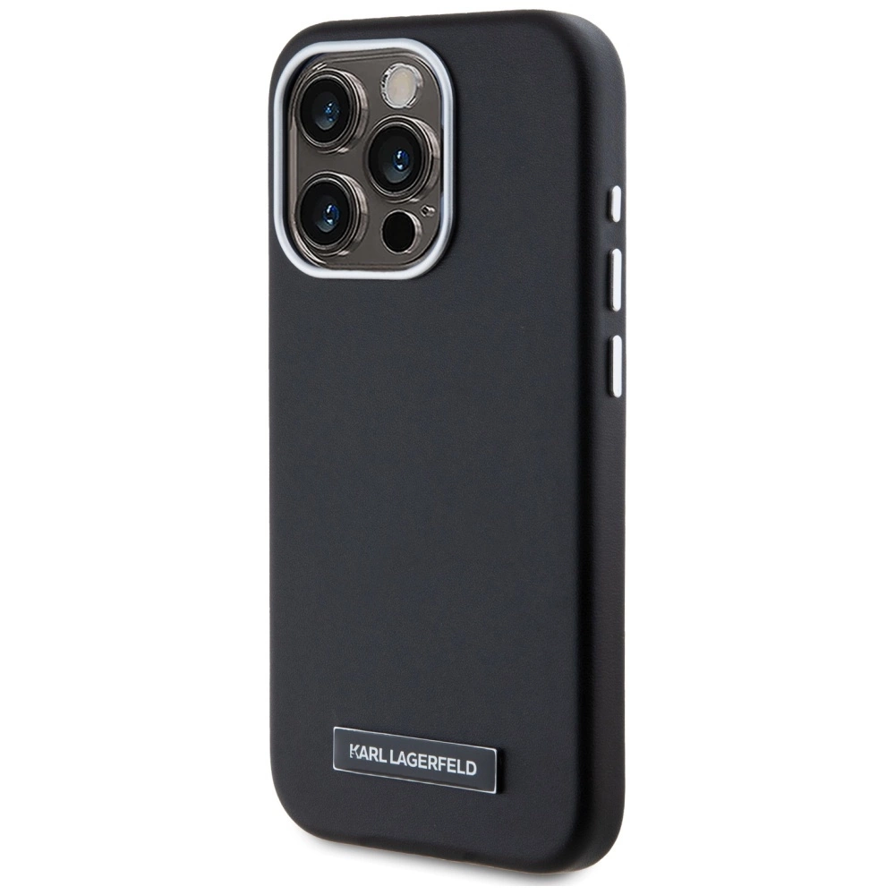 Karl Lagerfeld FW Metal Plate MagSafe iPhone 15 Pro Max Case - Blackeng
