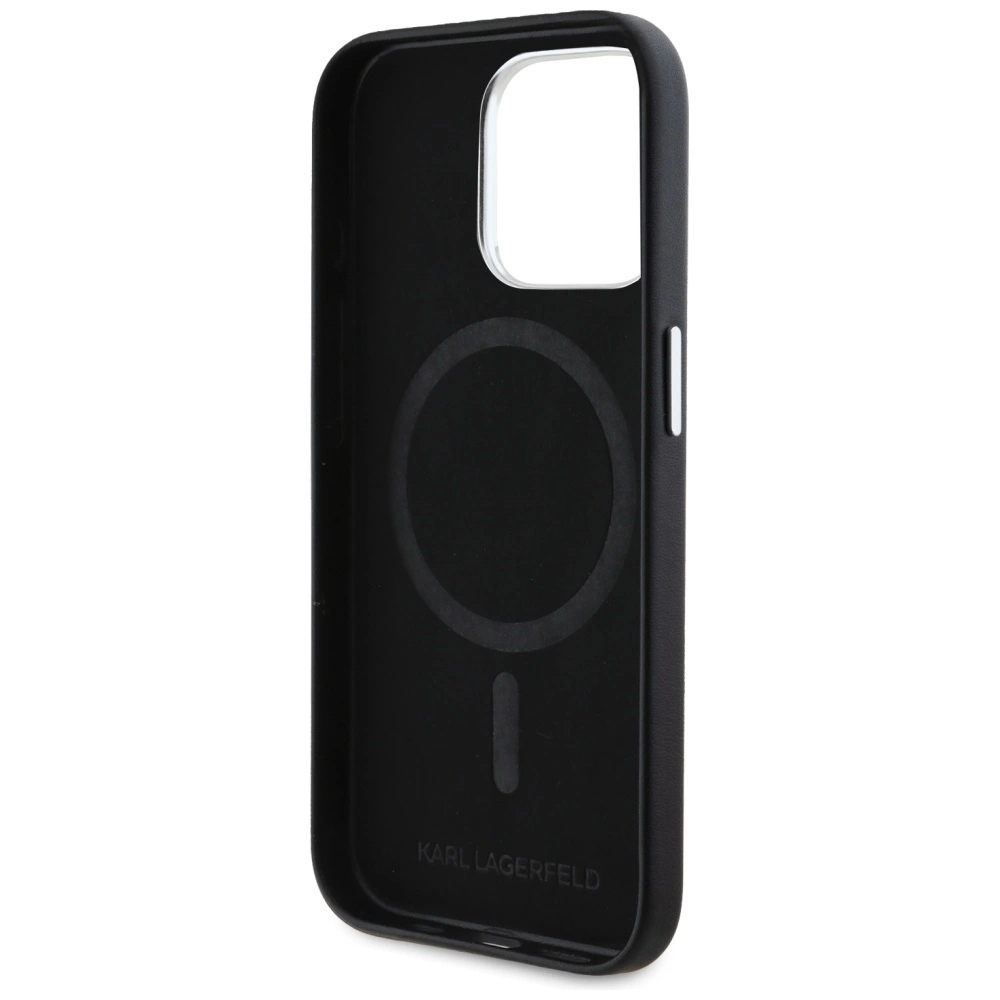 Karl Lagerfeld FW Metal Plate MagSafe iPhone 15 Pro Max Case - Blackeng