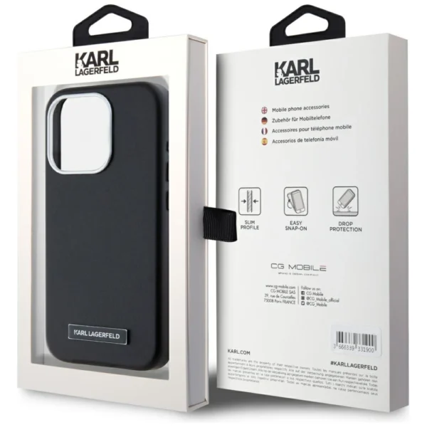 Karl Lagerfeld FW Metal Plate MagSafe iPhone 15 Pro Max Case - Blackeng