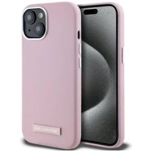 Karl Lagerfeld FW Metal Plate MagSafe iPhone 15 Case - Pinkeng