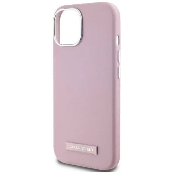 Karl Lagerfeld FW Metal Plate MagSafe iPhone 15 Case - Pinkeng
