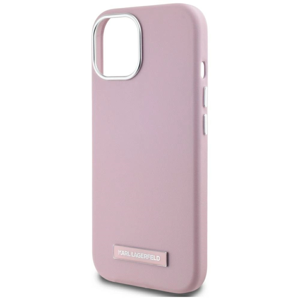 Karl Lagerfeld FW Metal Plate MagSafe iPhone 15 Case - Pinkeng
