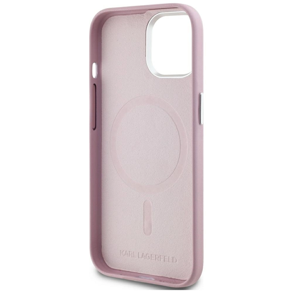 Karl Lagerfeld FW Metal Plate MagSafe iPhone 15 Case - Pinkeng