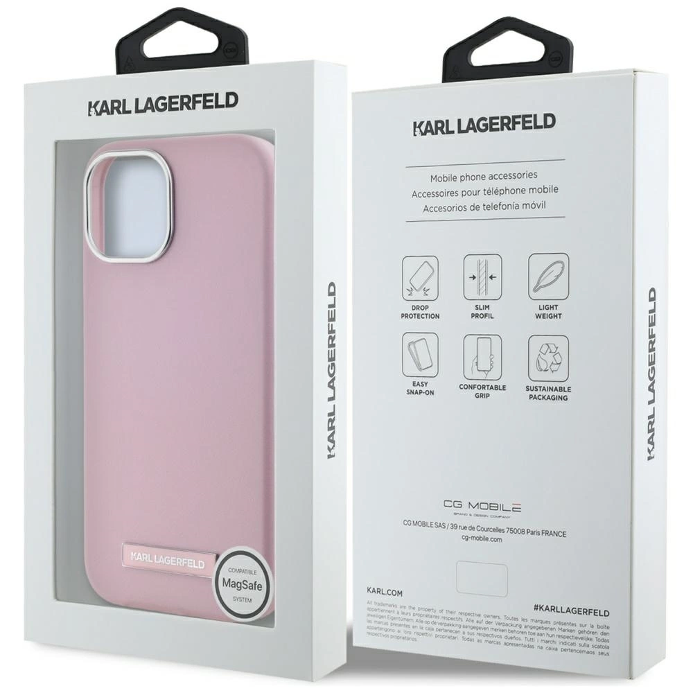 Karl Lagerfeld FW Metal Plate MagSafe iPhone 15 Case - Pinkeng