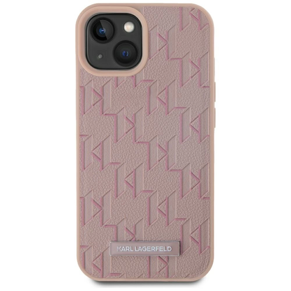 Karl Lagerfeld Leather Monogram Metal Logo MagSafe iPhone 15 Case - Pinkeng